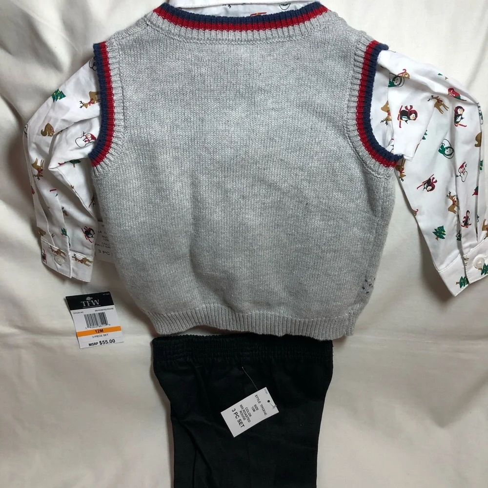 Boys 3 pc holiday outfit Christmas vest 12 months